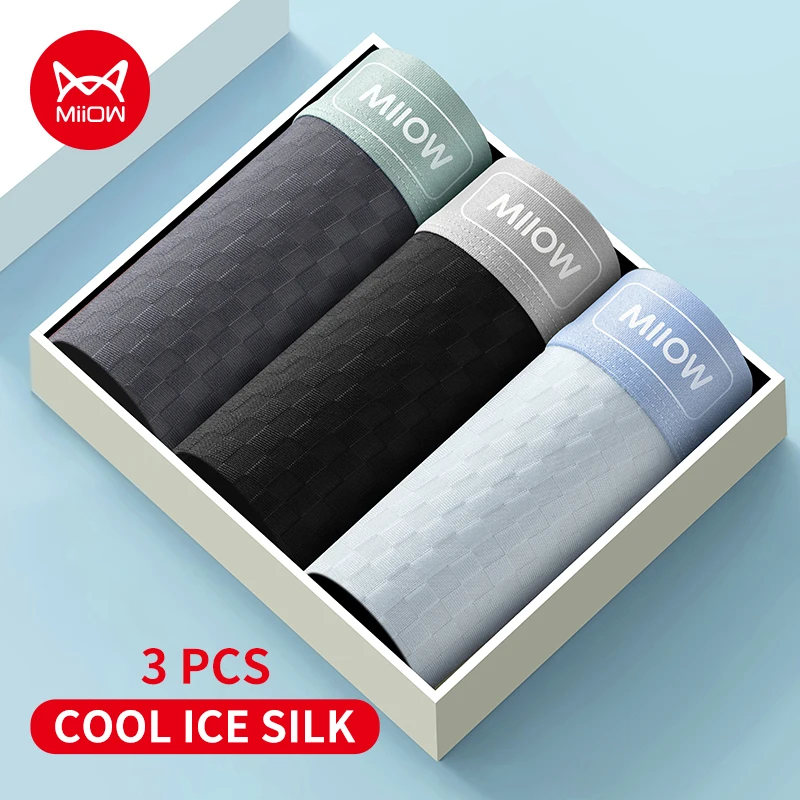 

MiiOW 3Pcs Cool Ice Silk Men Boxers Briefs 7A Antibacterial Crotch Mens Underpants Breathable Mesh Men's Panties Man Underwear