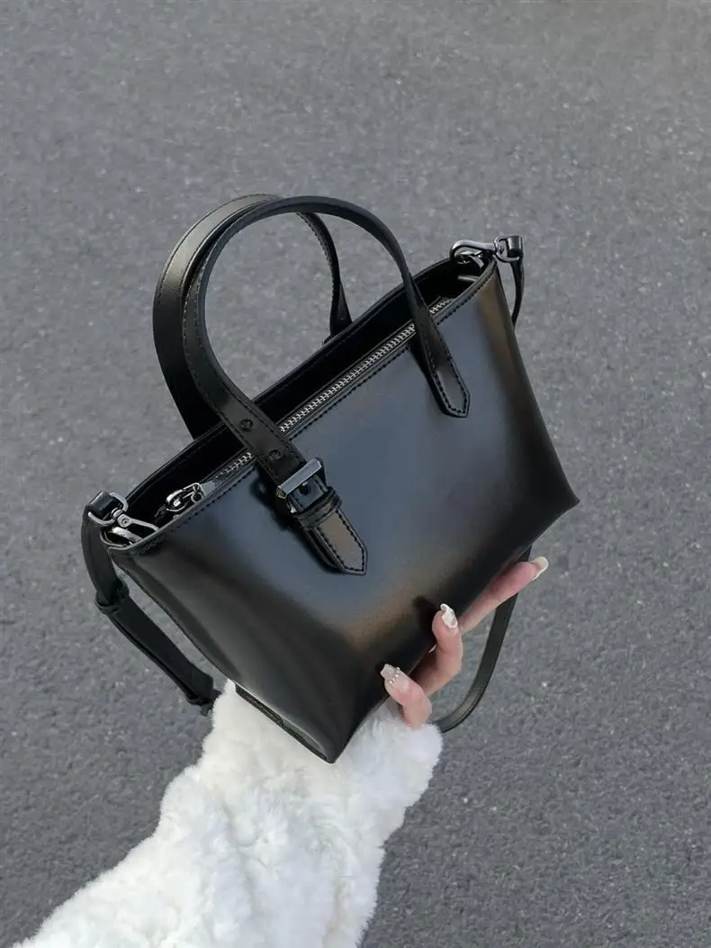 

New Women's Vintage Leather Tote Bag, Small Top Handle Detachable Strap Crossbody Handbag, Elegant Commuter Shoulder Bag