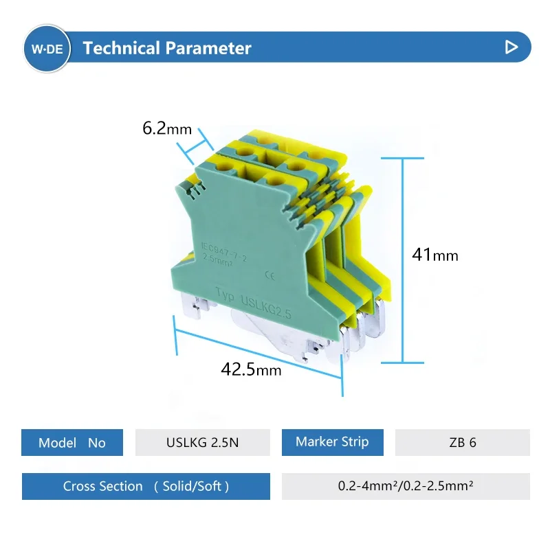 PE Din Rail Terminal Blocks10Pcs USLKG-2.5N Ground Universal Connector Screw Wire Conductor USLKG2.5