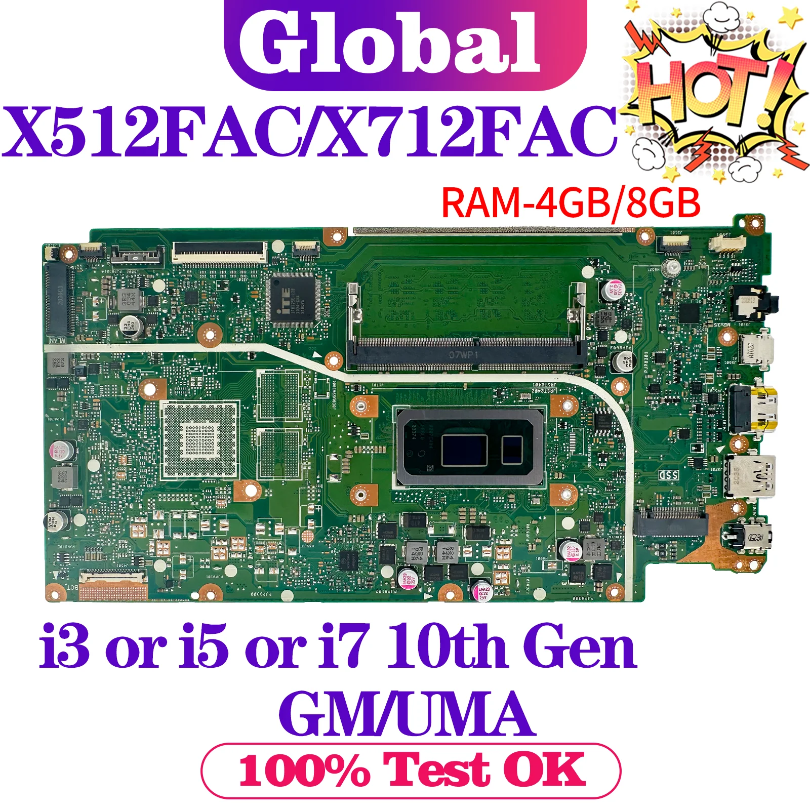 

X512FF Mainboard For ASUS X512FAC X712FAC V5000F X512FL X512FLC X512FB X512FJ X512FJC X712FB X712FBC Laptop Motherboard