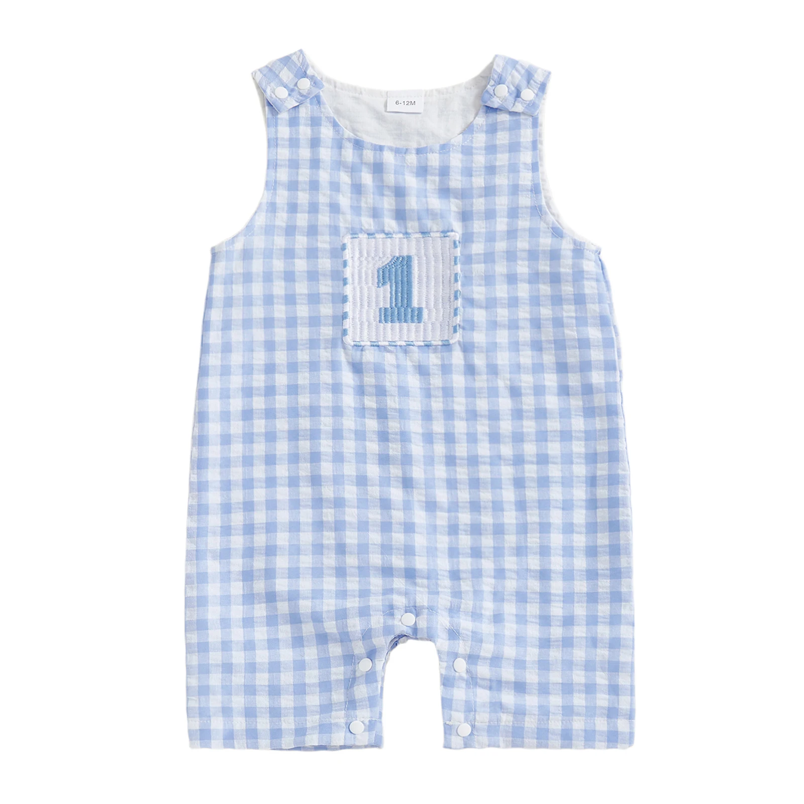 SUNSIOM Baby Boy Birthday Tank Jumpsuit Sleeveless Round Neck Number Embroidery Plaid Romper