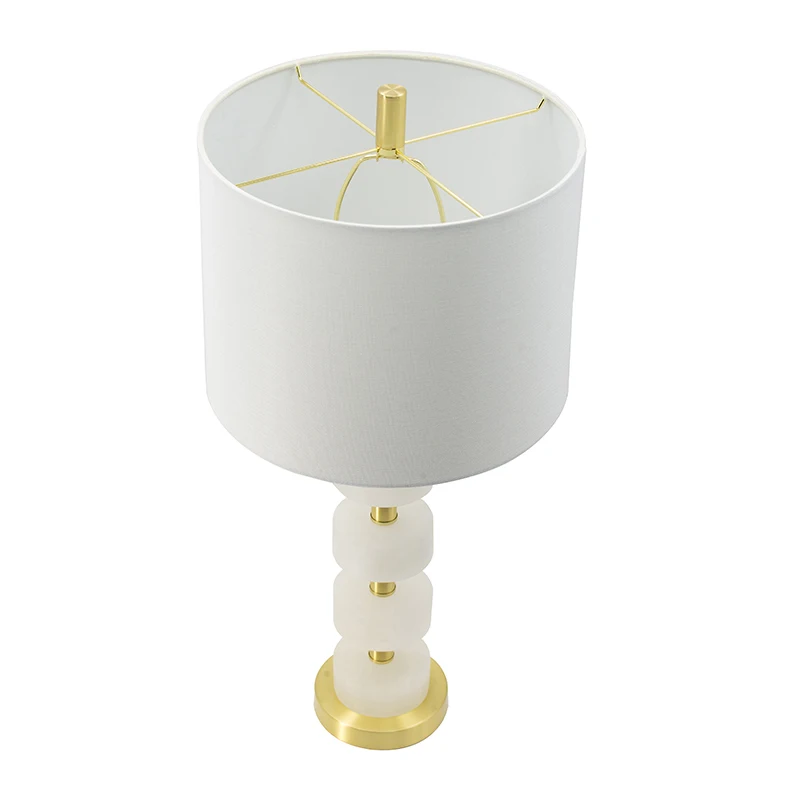 Assembly Balance modern Base Brass Fabric Lamp Look Modern Round White 13x13x26 Marble Table Lamp