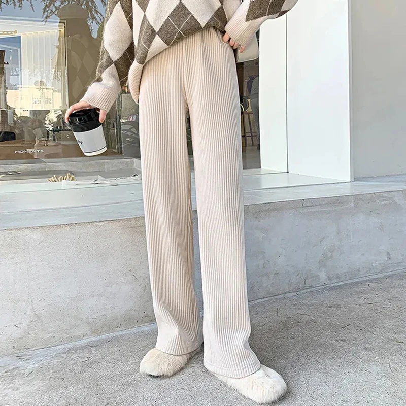 

BIYABY High Waisted Corduroy Wide Leg Pants Women Street Style Ribbed Straight Trousers Woman Casual Plus Size Loose Long Pant