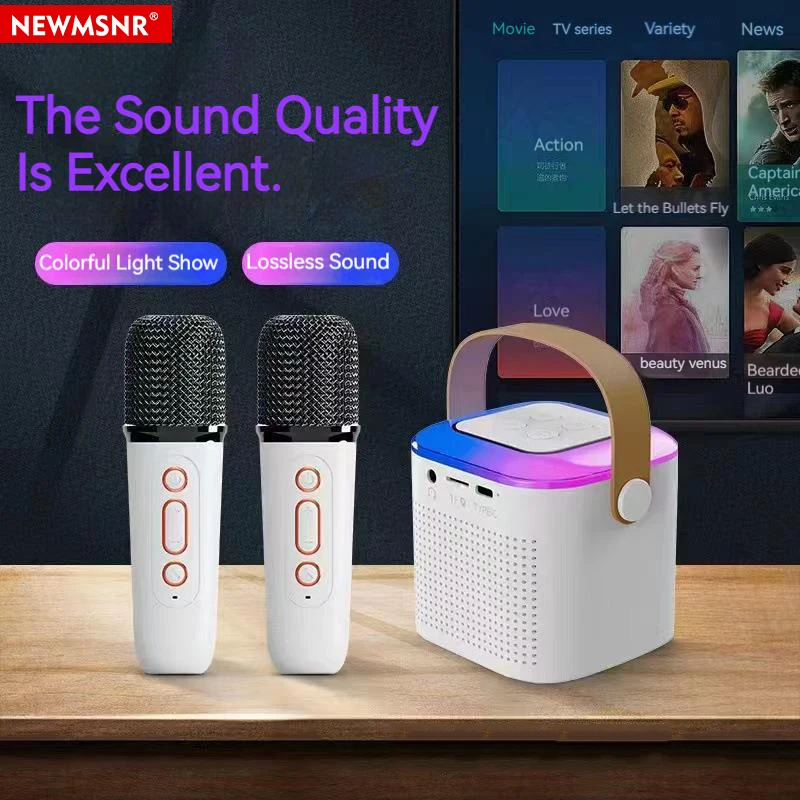 New Mic Karaoke Machine for Adults and Kid Subwoofer Portable Bluetooth Speaker System with 1-2 Wireless Microphone Music Player