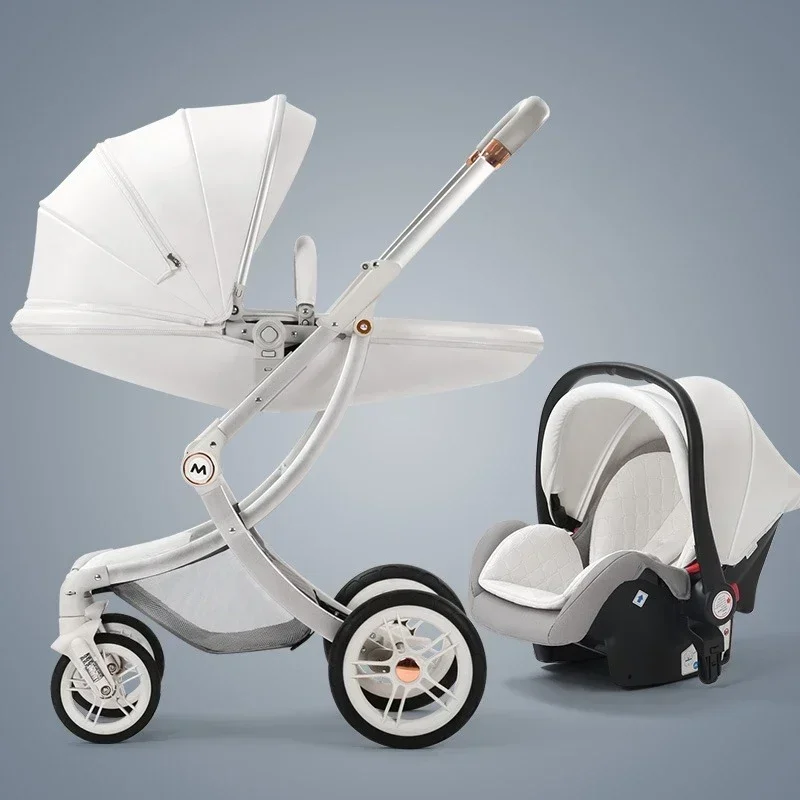 2025 New Baby Stroller 2in1/3 In 1,Leather Luxury Baby Carriage with Car Seat,Eggshell Newborn Baby Stroller  High Landscape car