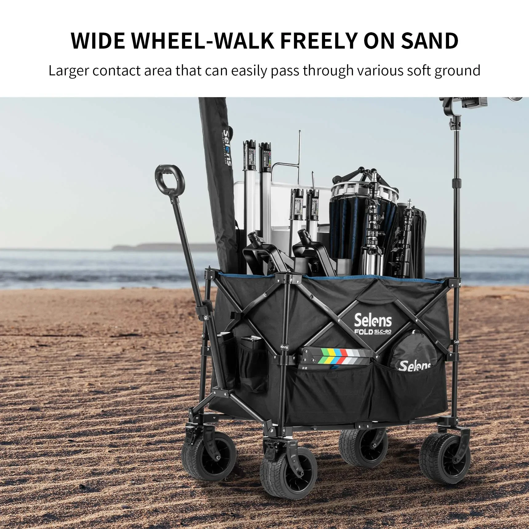 Складная уличная тележка Selens, пляжный фургон с большими универсальными колесами на 360°, сумки для хранения фотографий, кемпинга и пикника