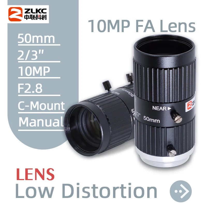 ZLKC 10Megapixels Lens 50mm Fixed Focus 2/3'' Industrial Inspection Camera Low Distortion C-Mount F2.8 Manual Iris Lenses