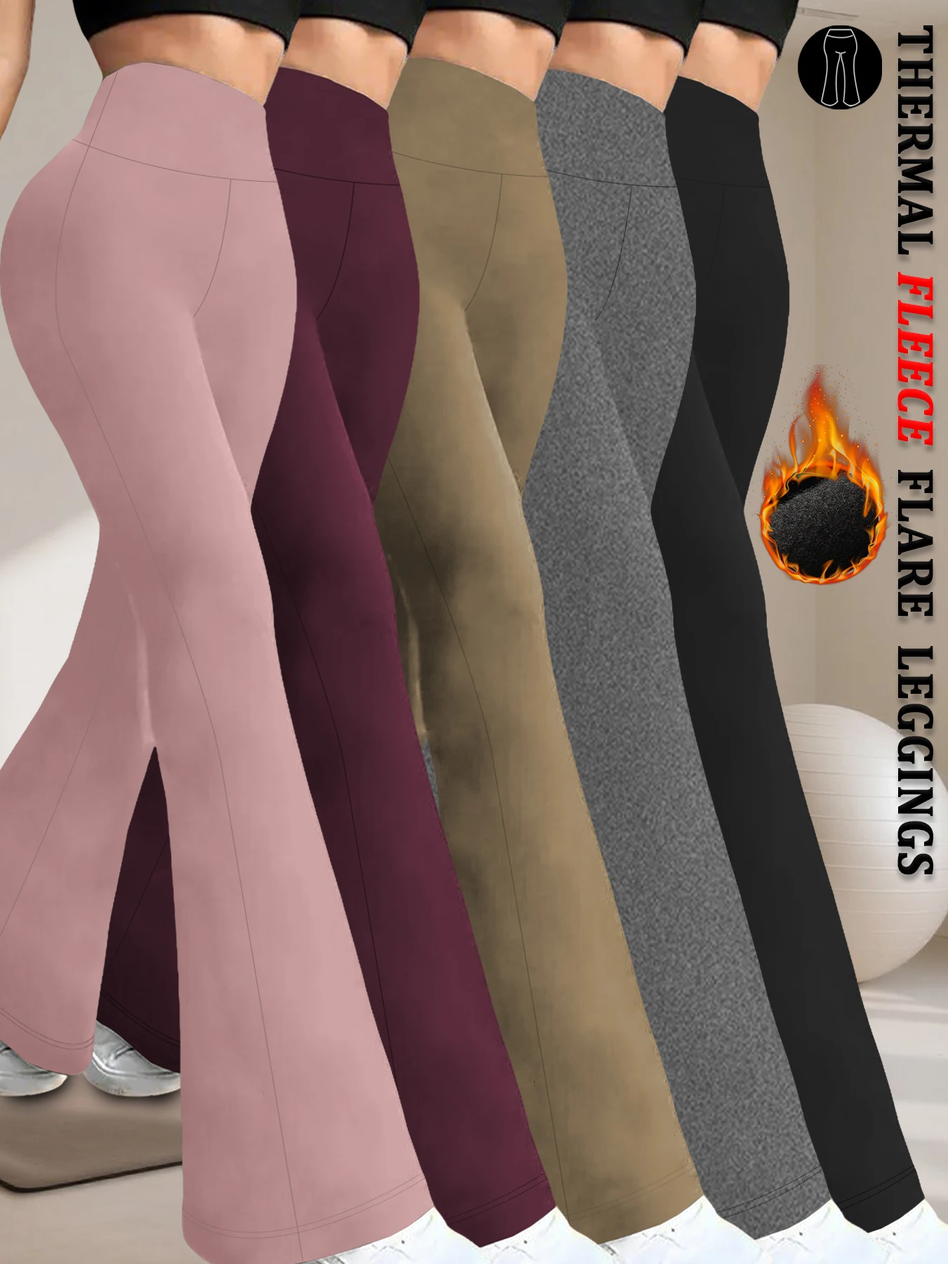 5 パック レディース スーパーソフト ハイウエスト フリース フレア レギンス。 お腹を引き締めるソフトなブーツカットパンツ