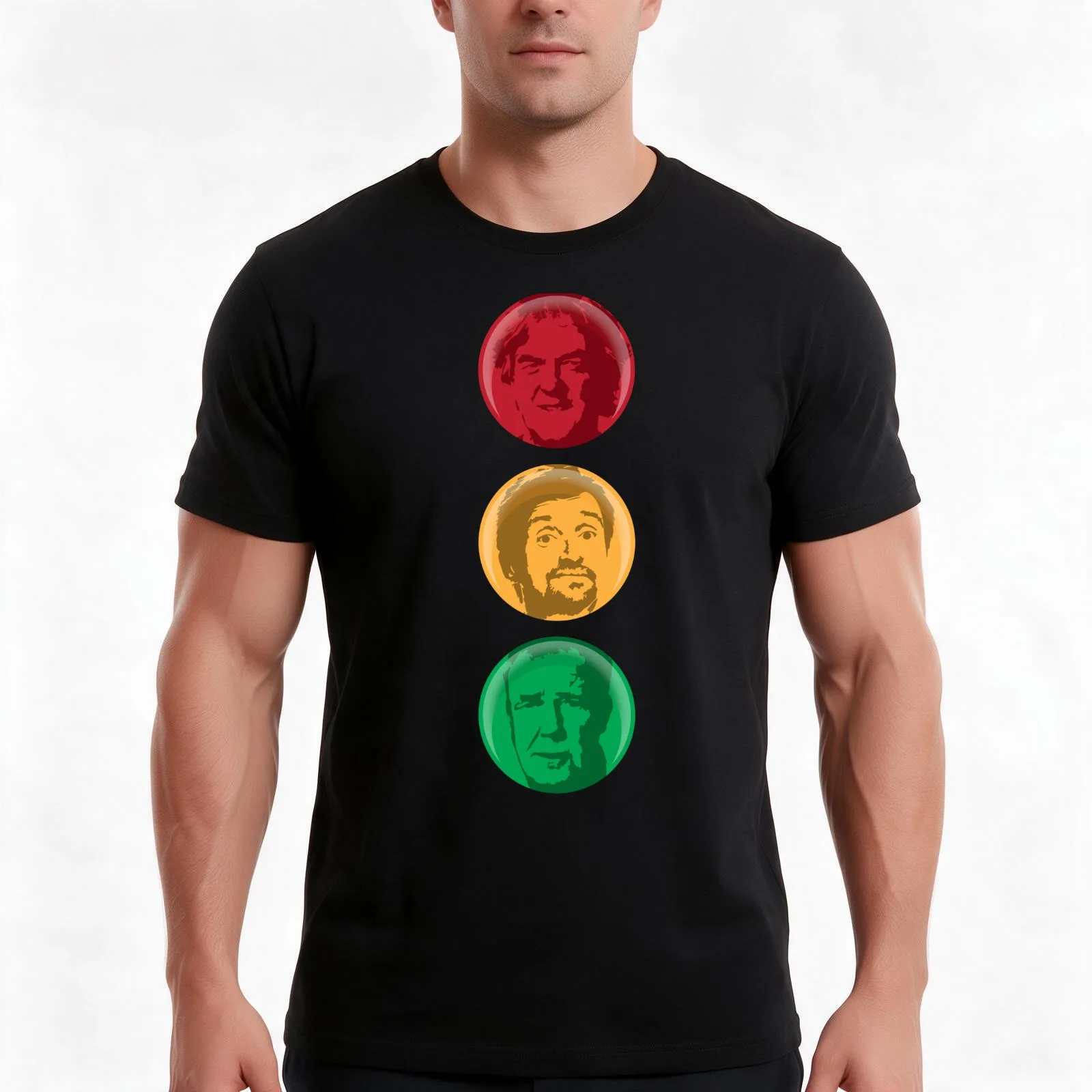 Trio Traffic Light T-Shirt, Summer Casual Cotton Tee, Oversized Streetwear Tops, Vintage Graphic Print, Loose Fit Short Sleeve