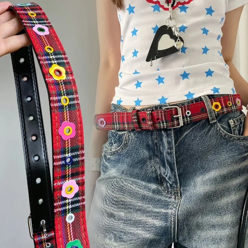 

Y2K Belt for Women Dopamine Style Red Belts Faux Leather Fashion Waistband Adjustable Spring Summer Trendy Belt for Jeans Skirts