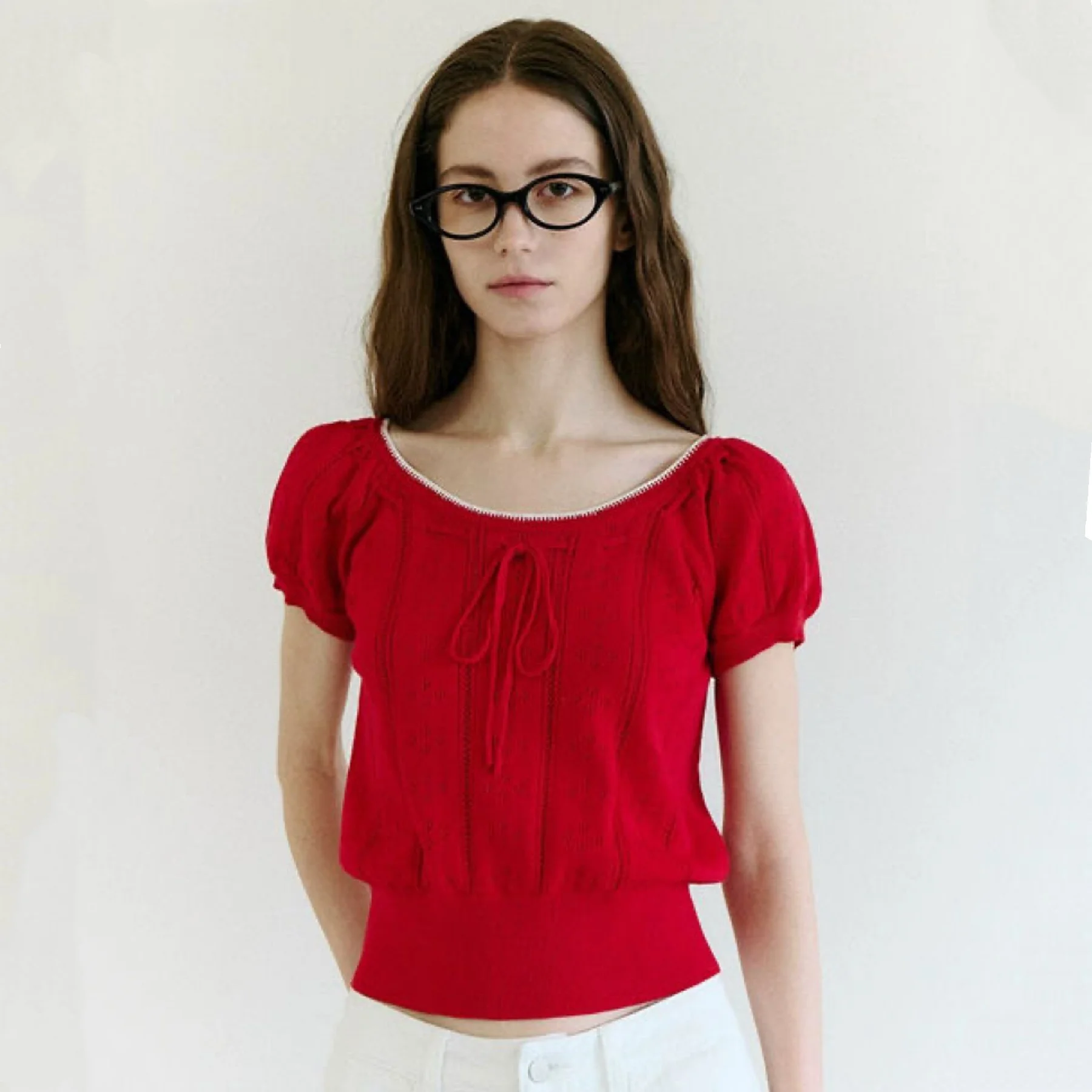 

Sweet Sle Slim Fit вязаный свитер Rola25 весна лето из чистого хлопка круглый Ne ажурный милый женский топ Bubble Sve