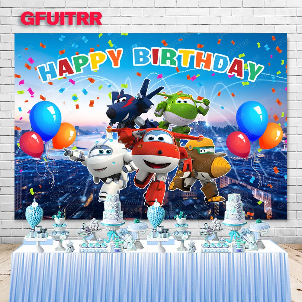 GFUITRR-Super Asas Fotografia Contexto, Decoração De Festa De Aniversário, Balão De Avião, Fundo Dos Desenhos Animados, Céu Azul, Foto Props for Kids