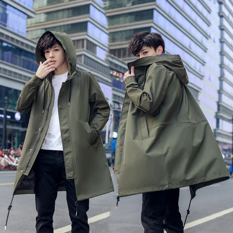 

Мужская удлиненная хлопковая куртка на осень-зиму, новая повседневная модная утепленная модель в корейском стиле, для ежедневной носки, из полиэфирного волокна