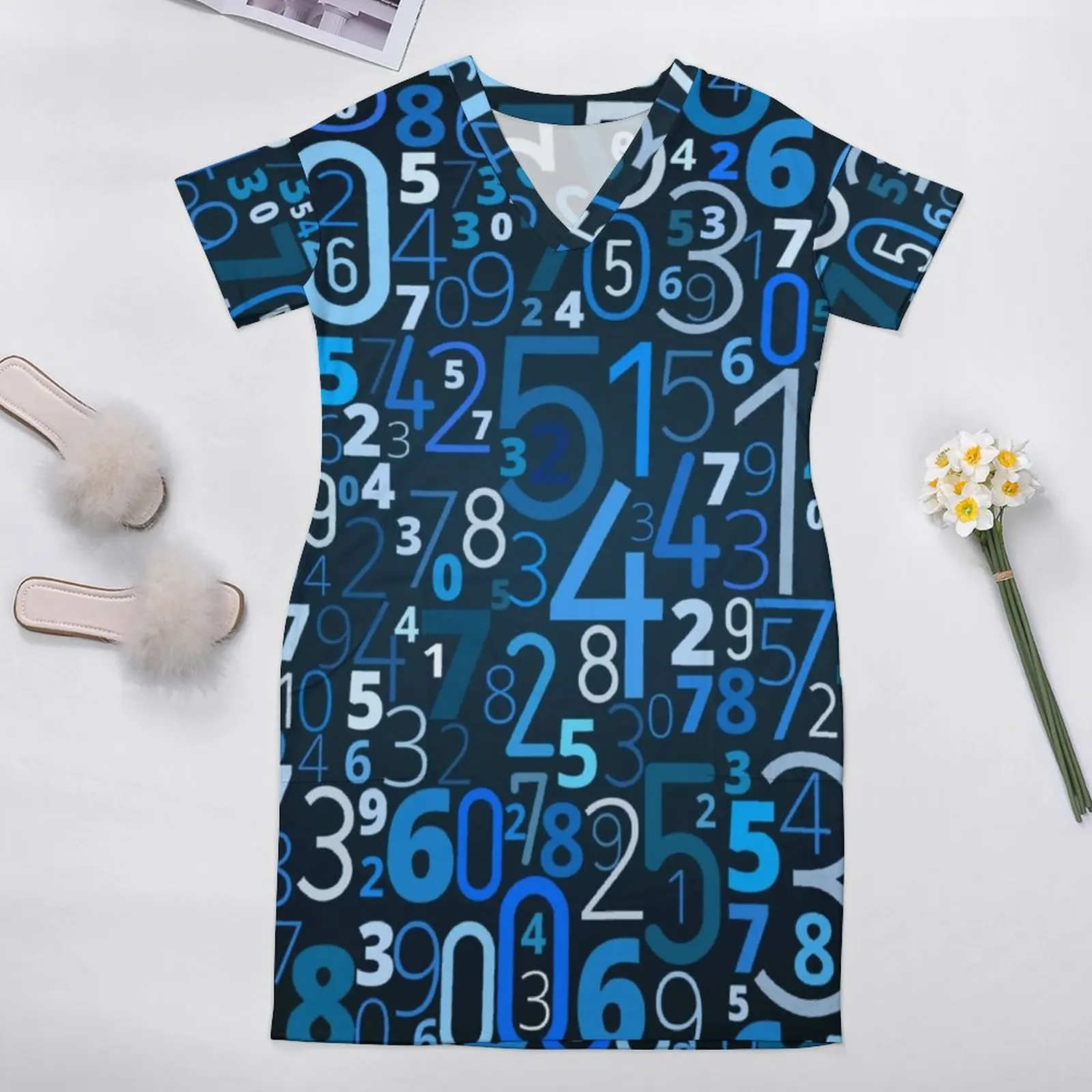 Math Numbers Casual Dress Summer Colorful Code Print Modern Dresses Female V Neck Graphic Streetwear Dress Plus Size