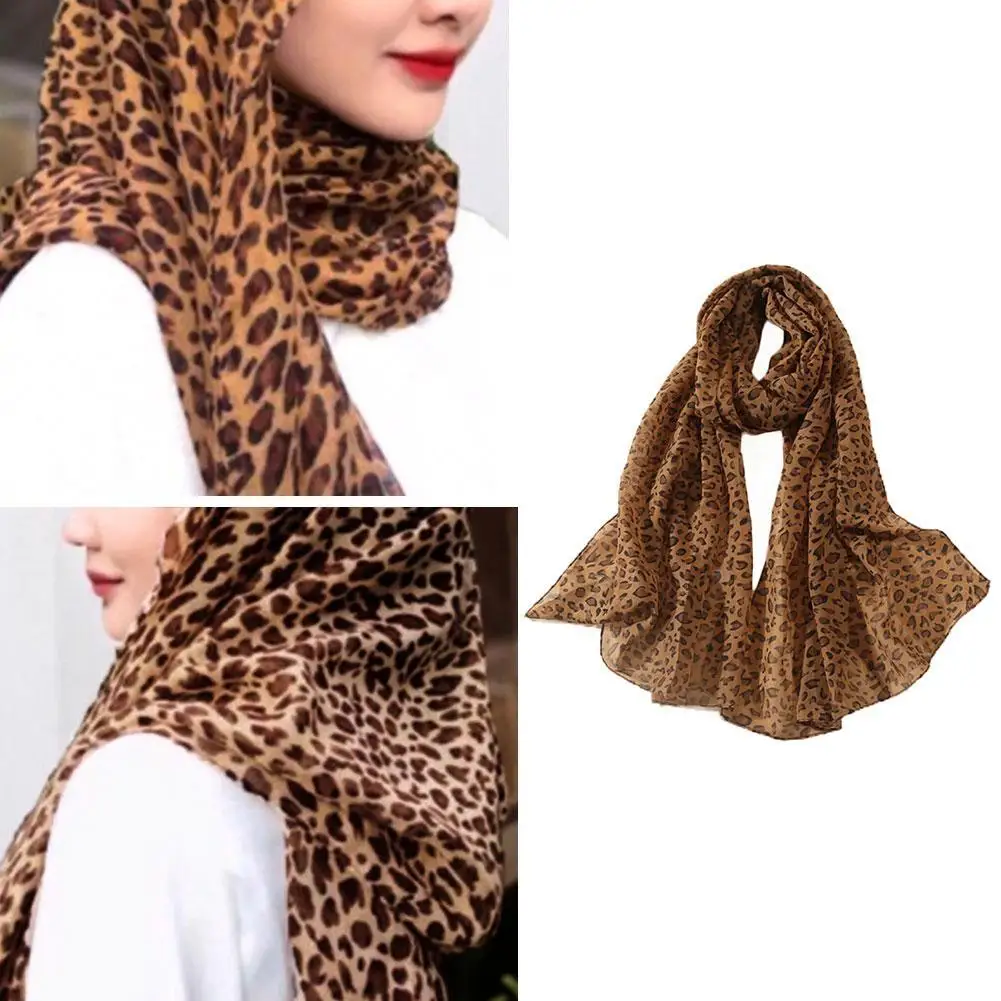 Fashion Leopard Printed Shawl For Women Long Wide Chiffon Scarves Muslim Costumes Accessories Spring Summer Lady Hijab Wraps