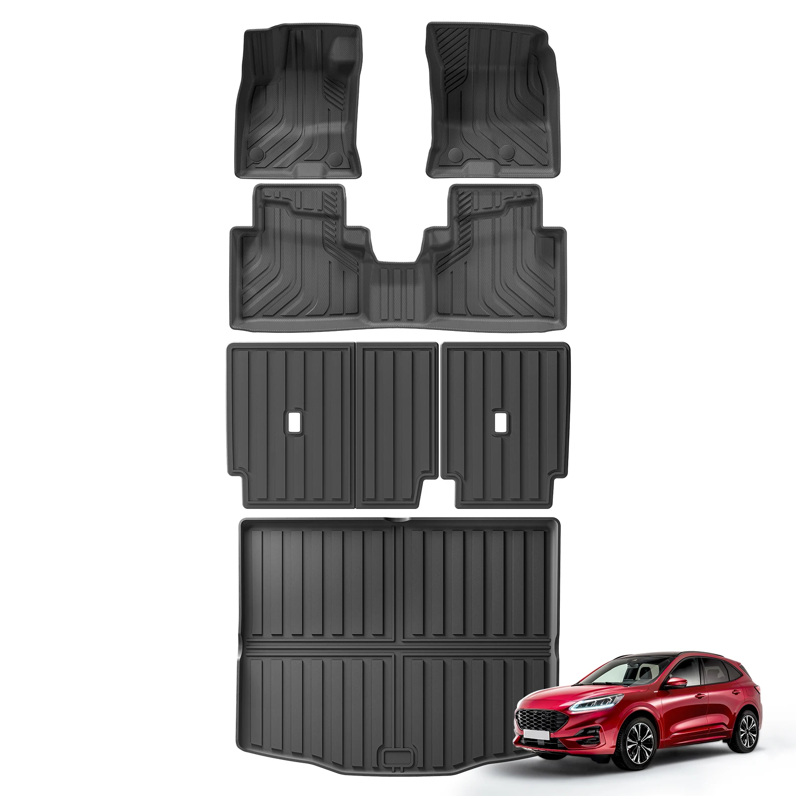 für Ford Escape / Ford Kuga PHEV (nicht für Hybridmodelle) 2020-2025, TPE 3D-Fußmatten, Kofferraummatte, Rückenlehnenpolster, wasserdicht, schwarz. – Detail 2