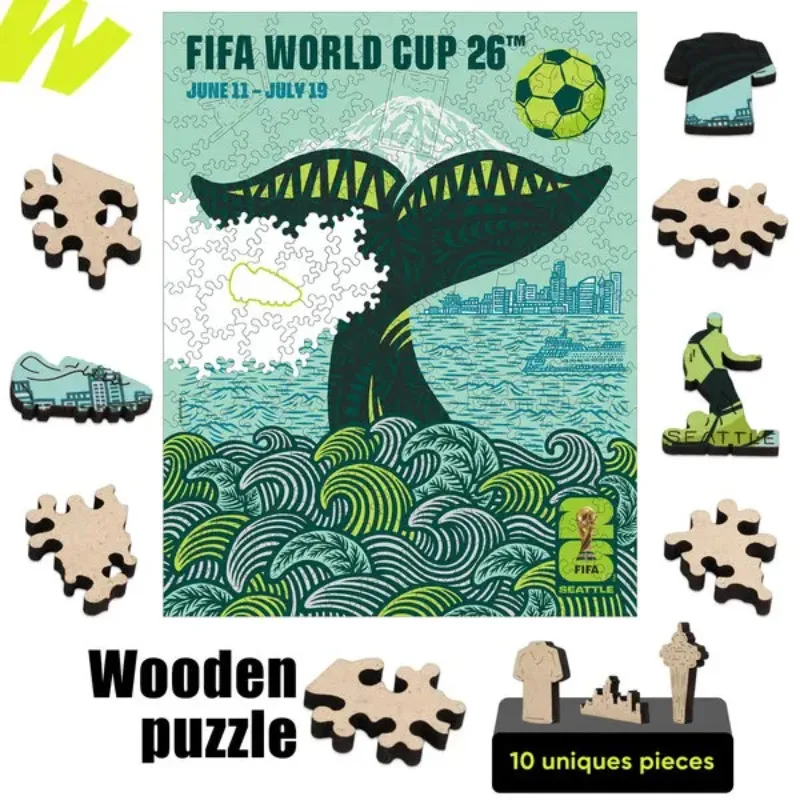 

2026 FIFA World Cup Official Wooden Jigsaw Puzzle Seattle City 9.3*11.8in The Emerald City Poster Puzzle for Kid for Adult Gift