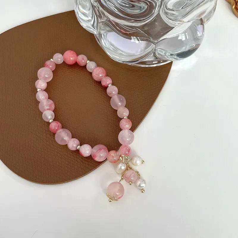 Pink Crystal Natural Stone Bracelet Reiki Energy Strand Bracelets Bangles For Women Prayer Blessing Health Wristband Jewelry image 5