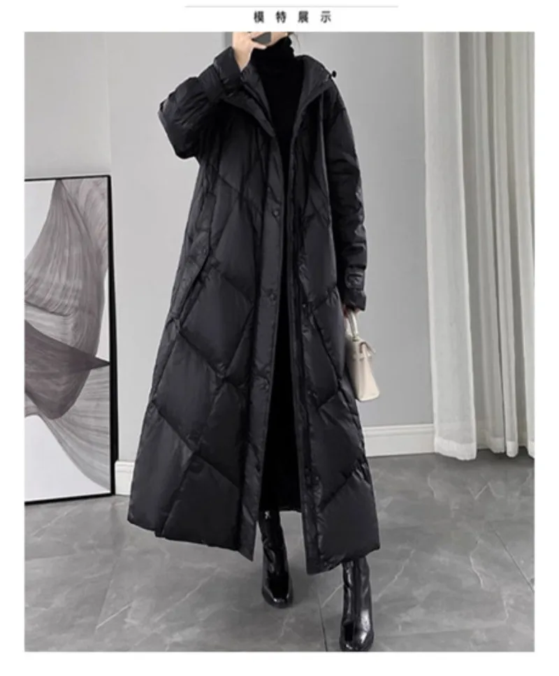 2026 Fashion Down Cotton-padded Jacket Women's Winter X-long Parkas Thicken Warm Top Hooded Coat Loose A-line Quilted Outerwear
