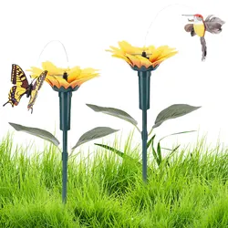 Solar Sunflower Animal Stake Decor Obrotowy motyl / koliber Decor 40cm Ozdoby ogrodowe Wodoodporne na podwórko Patio Ścieżka