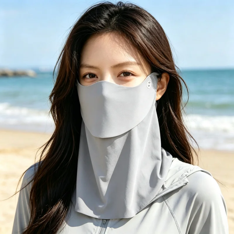 UPF50+ Ice Silk Face Cover Seamless One-Piece Design Full Face Neck Protection Breathable Allows Drinking Water Mask