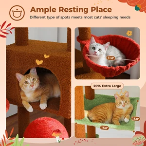 Pohon Kucing 230-252cm yang Dapat Disesuaikan, Kondominium Kucing dari Lantai ke Langit-langit, Bola Gantung, 5 Tiang Garukan, Tempat Tidur Gantung, Tempat Istirahat yang Cukup untuk Kucing 12 kastil kucing dengan penjualan terbaik - №