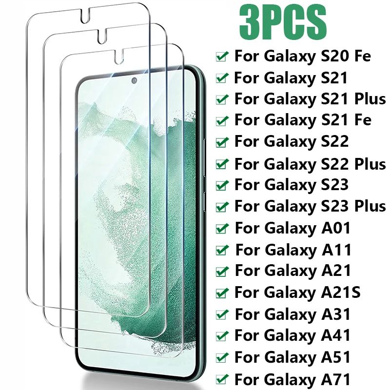 Tempered Glass for Samsung Galaxy S23 S22 S21 Plus S20 Fe Screen Protectors for Samsung A51 A71 A21S A31 A51 A71 A41 A11 Glass