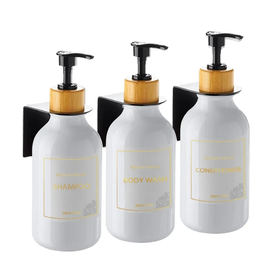 300/500ml Soap Dispenser Bathroom Shampoo and Conditioner Shower Bottle Soap Wall Mount Bamboo Pump Apothecary Lotion Bottle