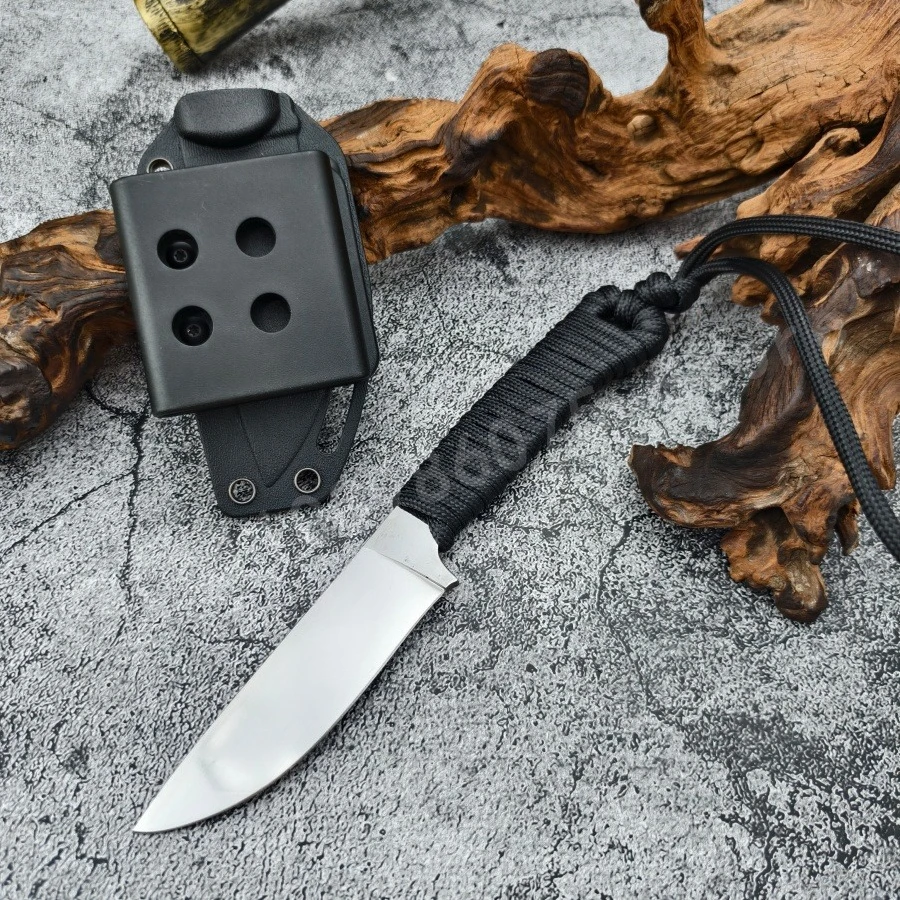 

Тактический нож с прямым лезвием 440C, крепление на веревке, черная нейлоновая рукоять, для активного отдыха, кемпинга, самообороны, подарок для мужчин