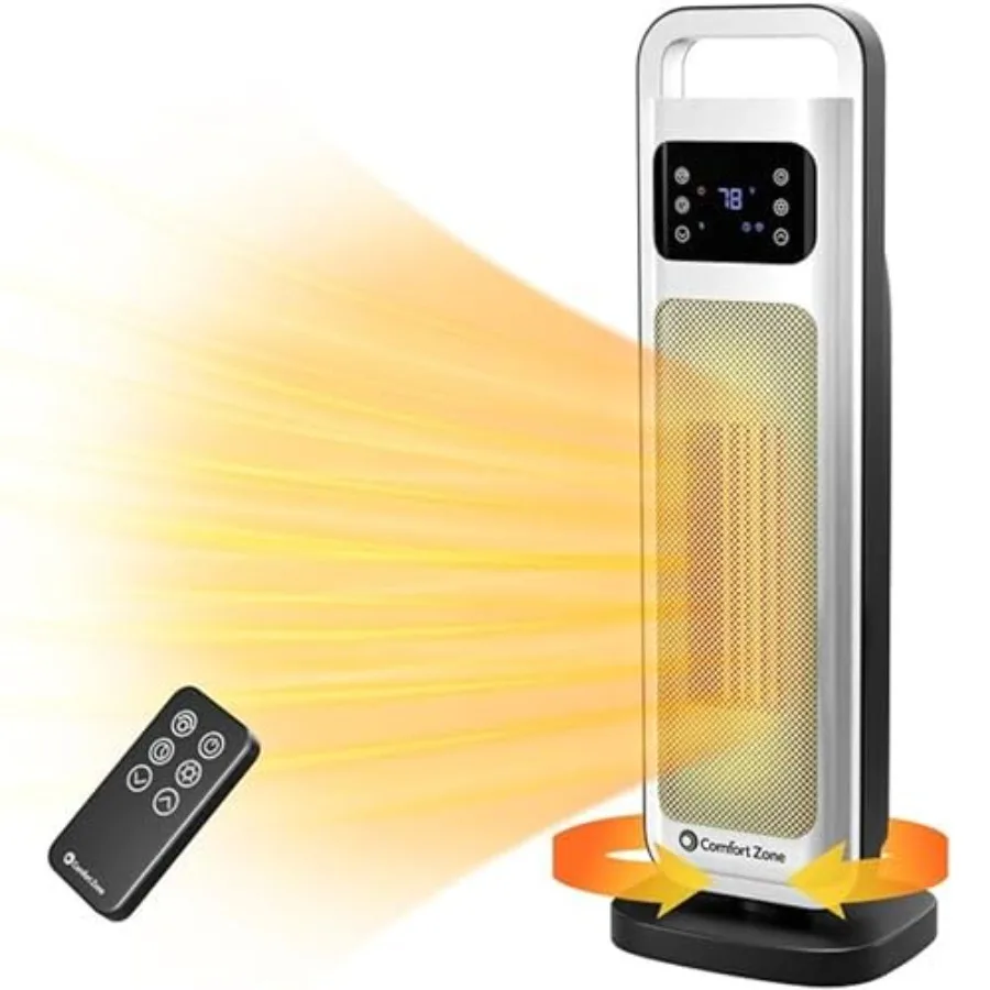 

26" Oscillating Digital Tower Heater Portable Ceramic Space Heater with Remote Adjustable Thermostat 50°F-90°F 24-Hour Timer EC