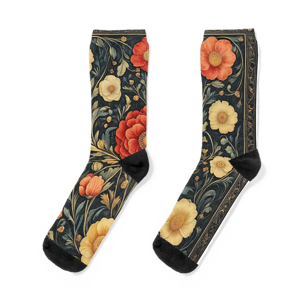 Art Nouveau William Morris Floral Nature Plant Socks halloween colored Woman Socks Men's