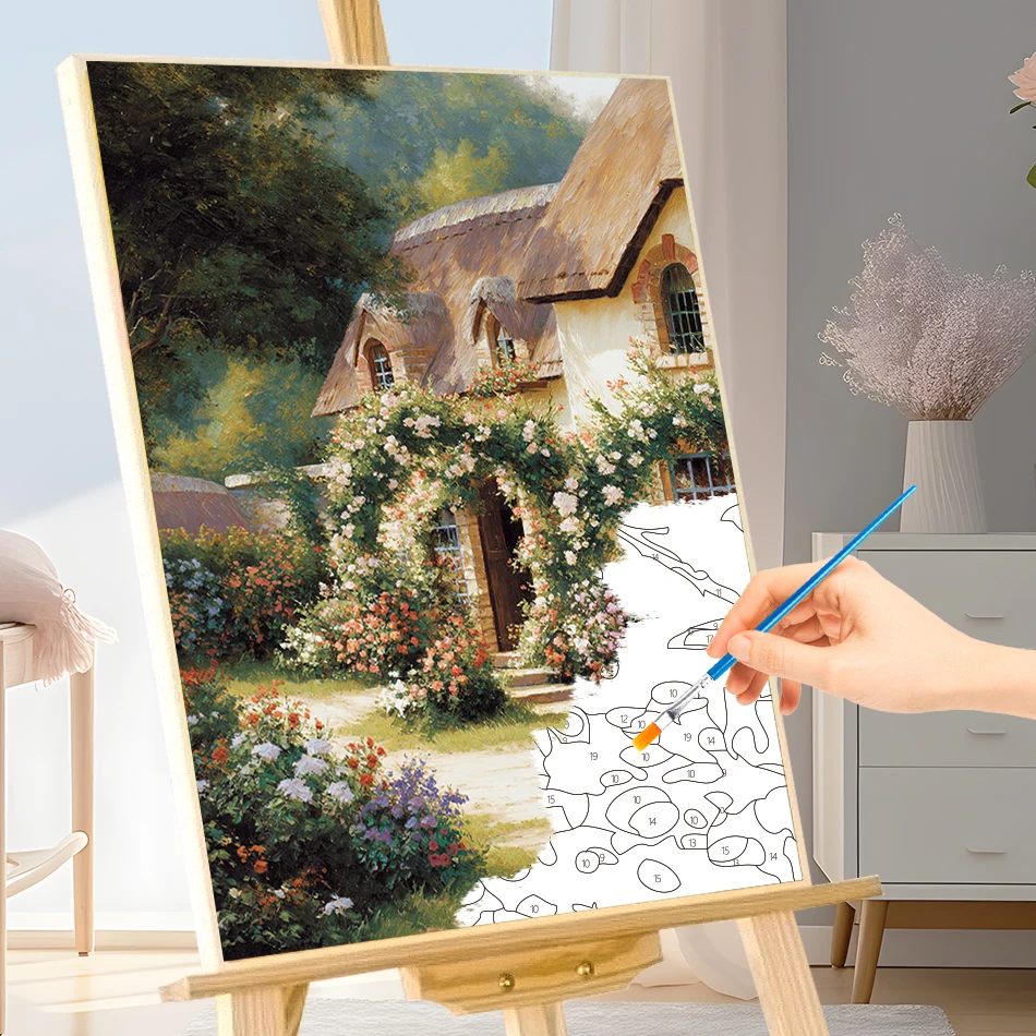 GATYZTORY Paint By Numbers Village wooden house scenery Paintings On Number Kit Picture Color Markers Oil Living Room Decoration - view 2