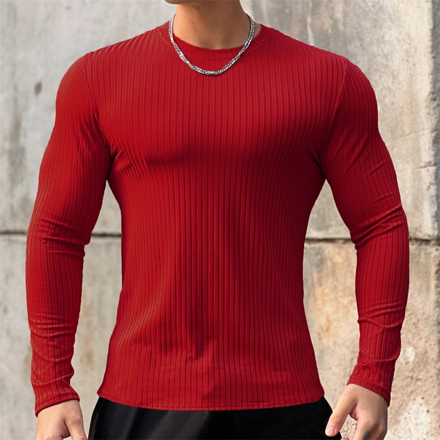 2023 new men\'s T shirt Solid colors Long Sleeve Slim T-shirt young men Pure color tee shirt  Casual Tee men Long Sleeve tops