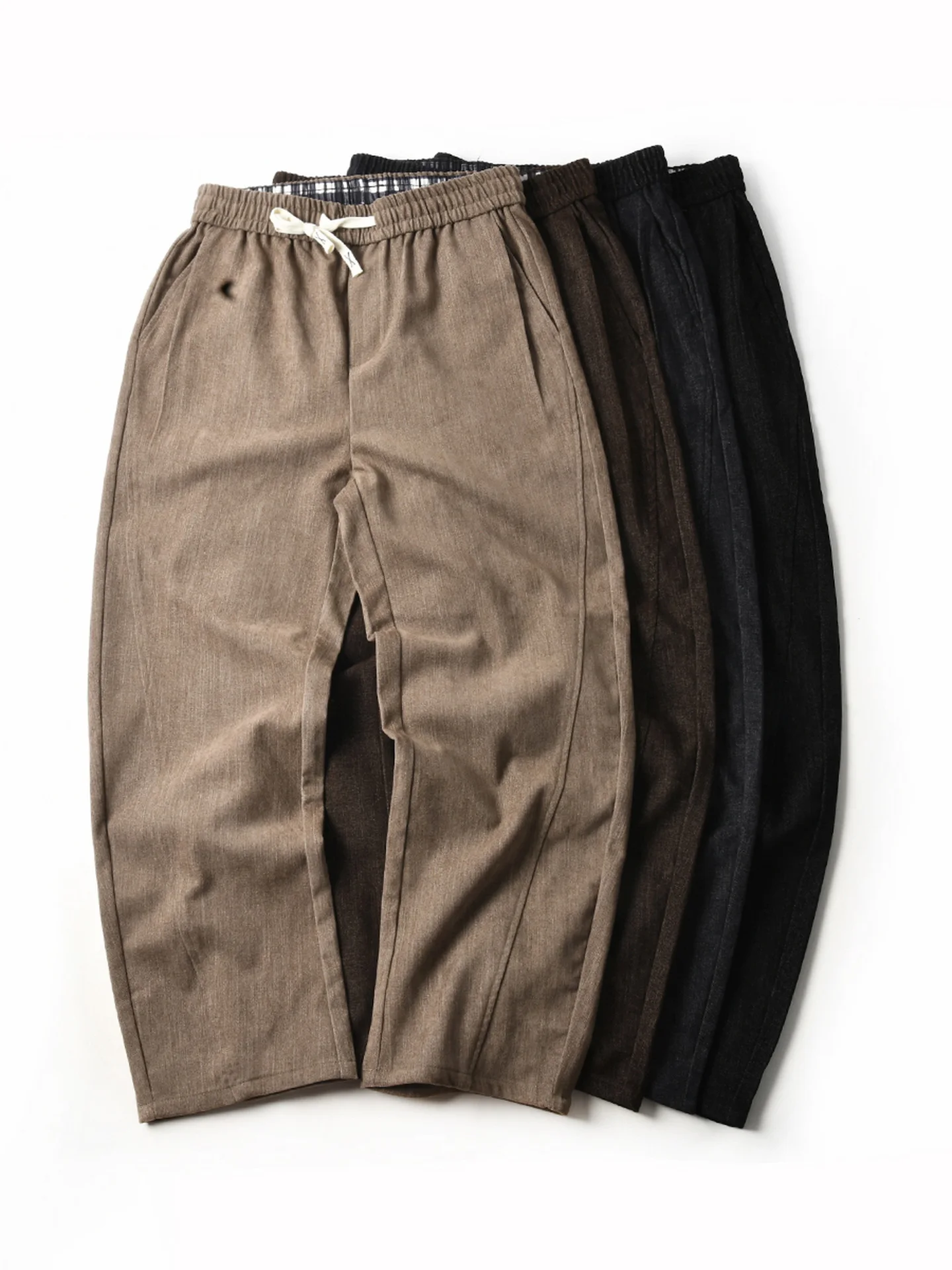 American Style Men's Casual Pants Elastic Waist Fleece Washed Anti-Wrinkle Skin-Friendly Loose Straight Leg Stretchy Waist