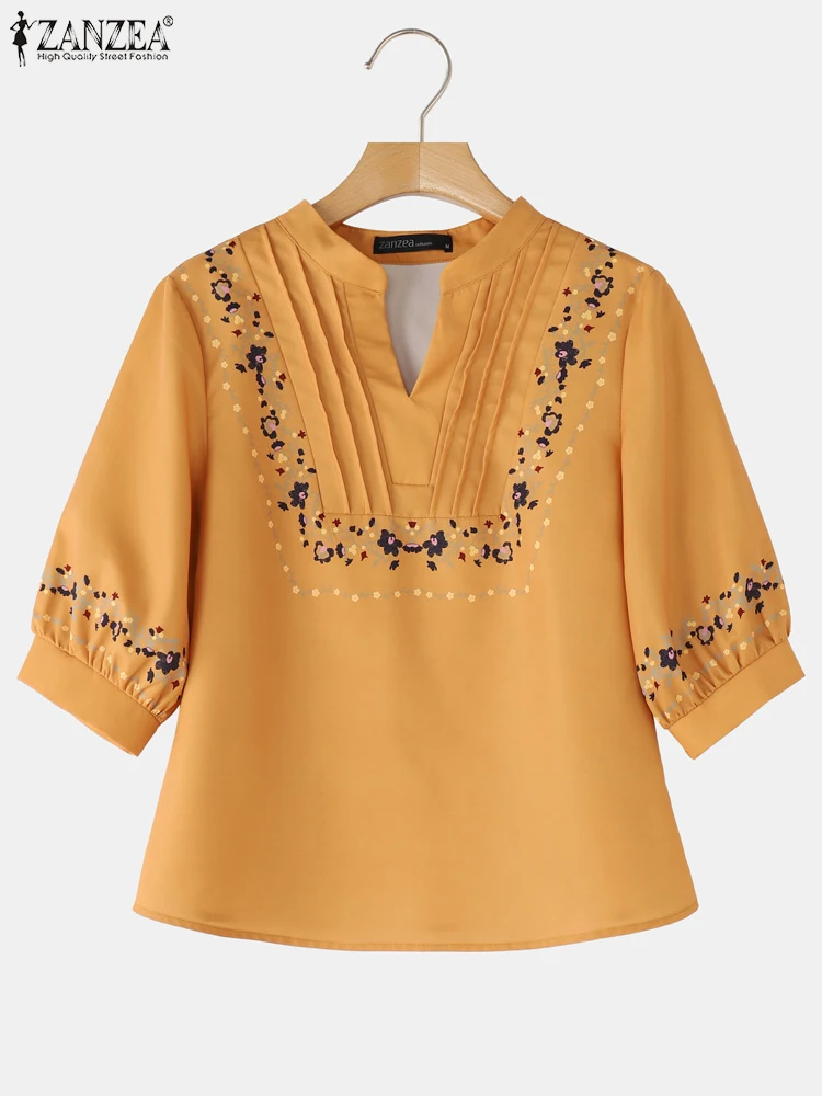 

ZANZEA Printed Blouse Women Tops 2025 Fashion Elegant OL Work Tunic Casual Blusas Loose Half Sleeve Summer V Neck Pullovers