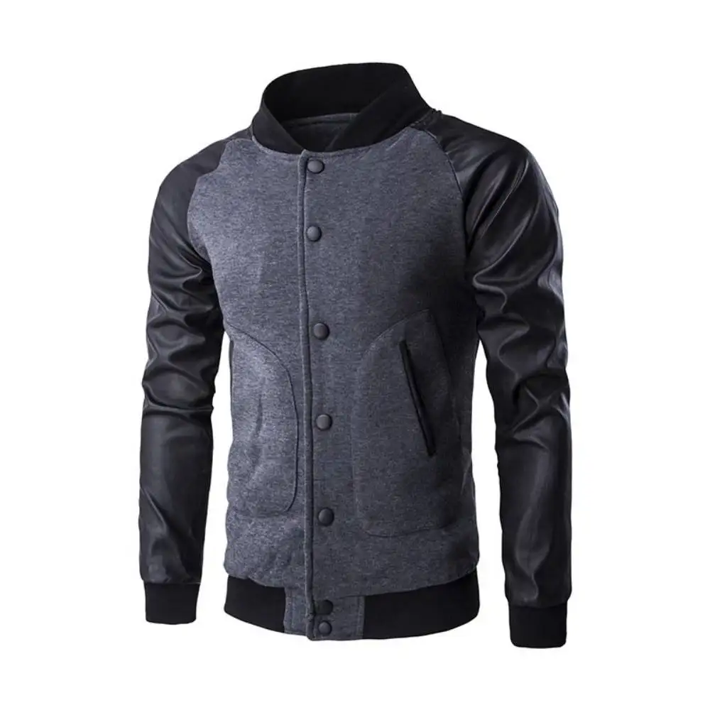Casual Jackets Mens Black Pu Leather Raglan Sleeve Stand Collar Loose Outerwear Baseball Uniform Military Bomber Overcoat M-4X
