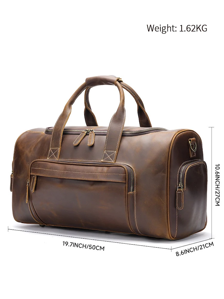 

Retro Vintage Crazy Horse Leather Travel Bag for 16 inch Laptop Large Capacity Brand Bag for Business Trip Gym School Bag
