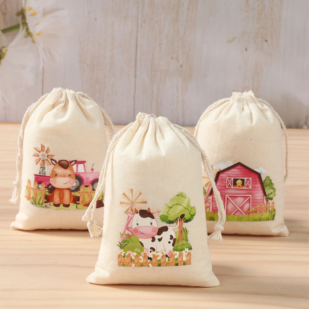 6pcs Farm Animal Cotton Candy Gift Bag Farm Birthday Party Decoration Kids Wedding Party Supplies Baby Shower Favors Decor