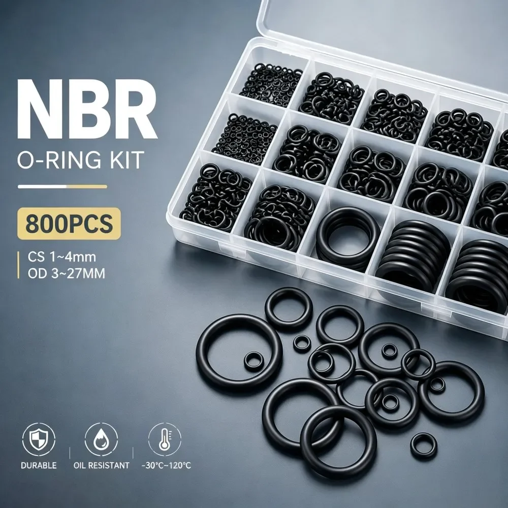 Black NBR Nitrile O Rings Assortment 800Pcs Set CS 1-4mm OD 3-27mm  NBR Gaskets Oilproof Wearproof Waterproof Rubber Seal O-Ring