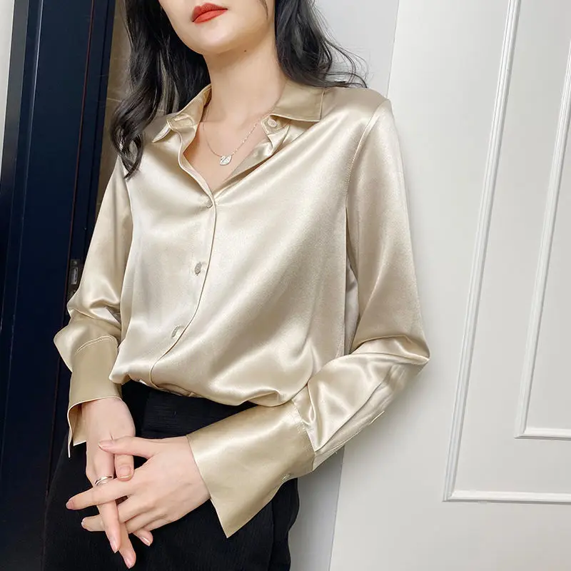 Temperament Long Sleeve Polo Neck Loose Shirt Tops Spring Autumn New Solid Office Lazy Blouse Elegant Fashion Women Clothing