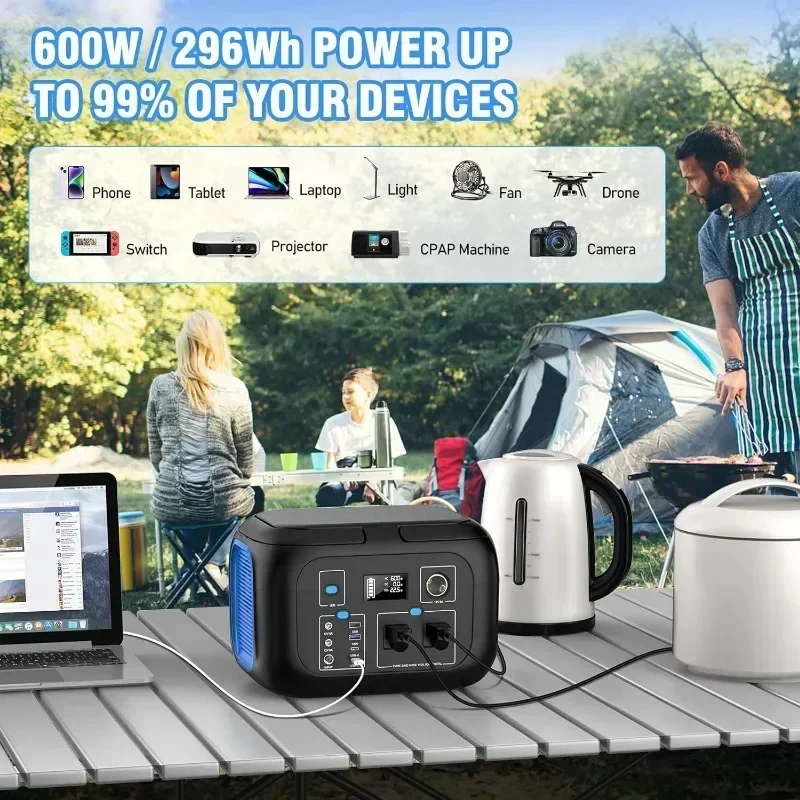 Hot SalesPortable Power Station 600W Power Bank 296Wh Solar Generator Lithium Battery Portable Generator Fast Charging With LED