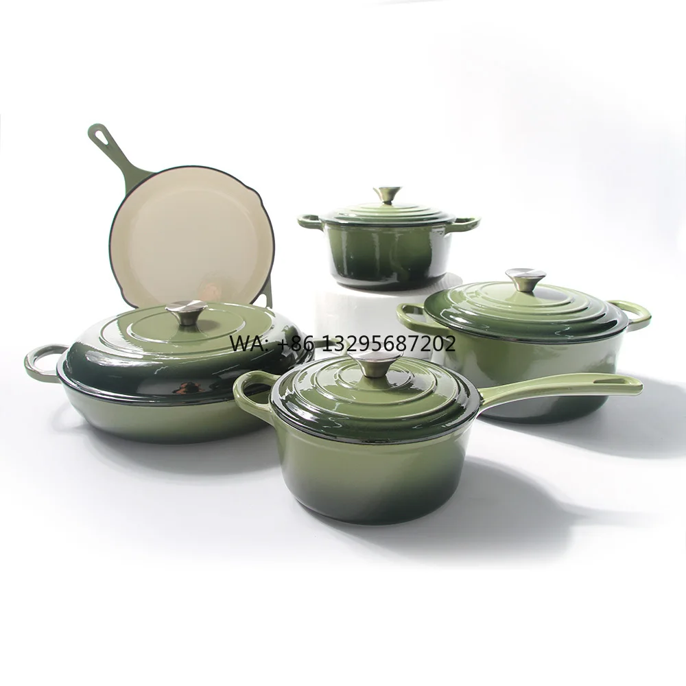 

Custom Logo 5-Piece Modern Design Enamel Cast Iron Cookware Set Including Dutch Oven Casserole Soup & Stock Pots Metal Pans Sets