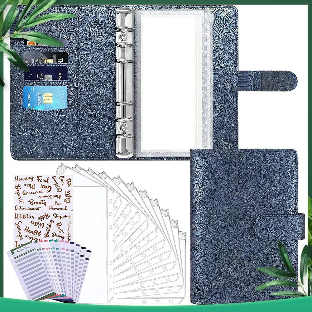 (NEW) Budget Binder With Zipper Envelopes,Money Saving Cash Envelope With 8 Clear Pockets,6-Ring Binder With 2 Label Stickers