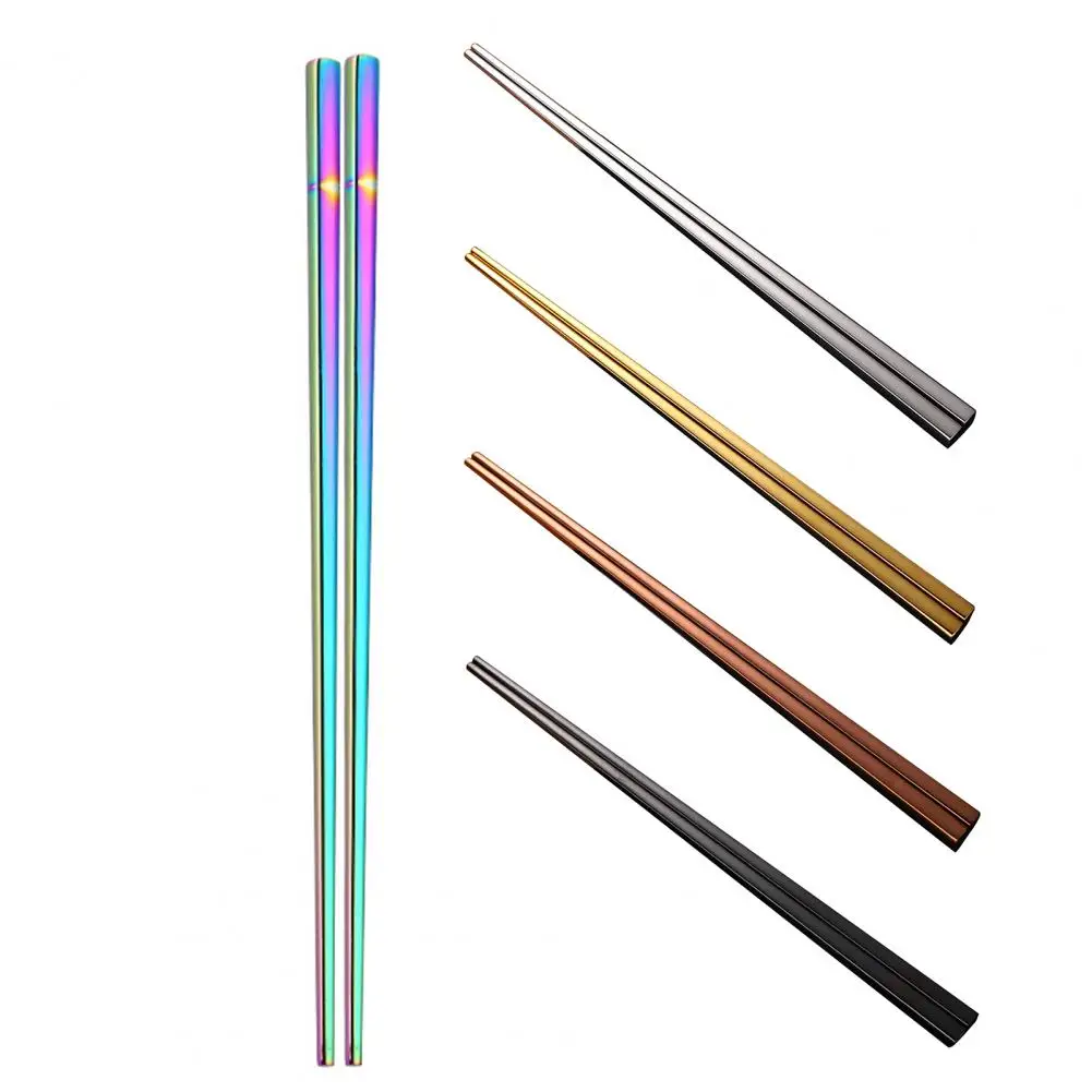 1 Pair Stainless Steel Chopsticks Chinese Style Metal Chopsticks Korean Japanese Sushi Hashi Food Sticks Tableware For Canteen