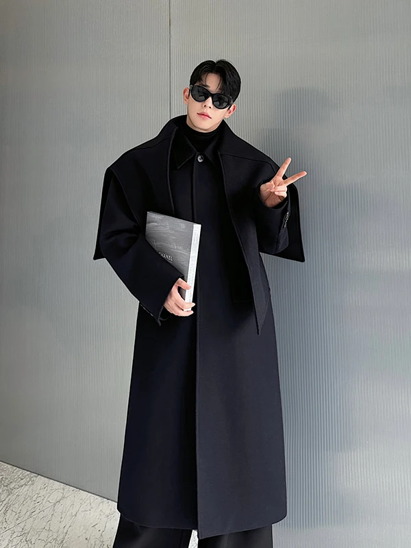 

Trendy Thiened Woolen Men's Coat Long Sve Autumn Winter Faionable Warm Knee-Length Men's Woolen Coat Youthful Energy S...