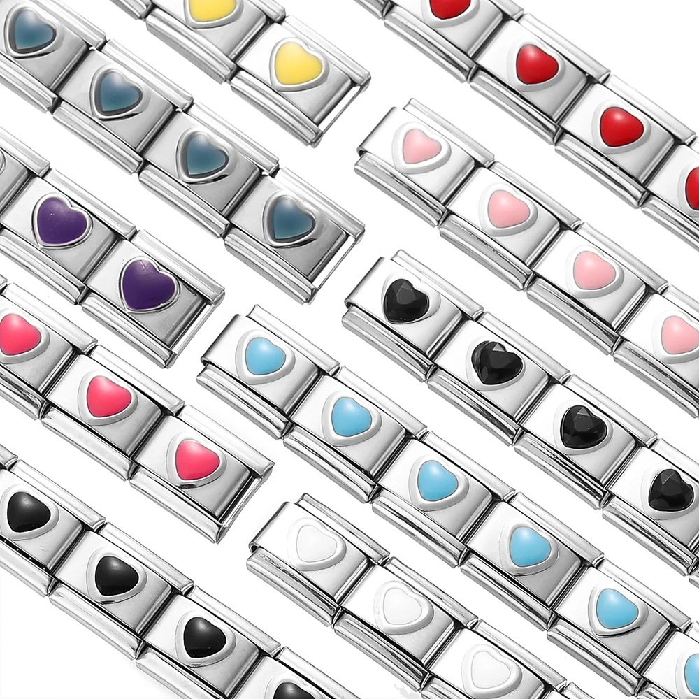 

1pcs Colour Heart Shiny Italian Charm Links Women Romantic Fit 9mm Bracelet Stainless Steel DIY Making Jewelry Accessories