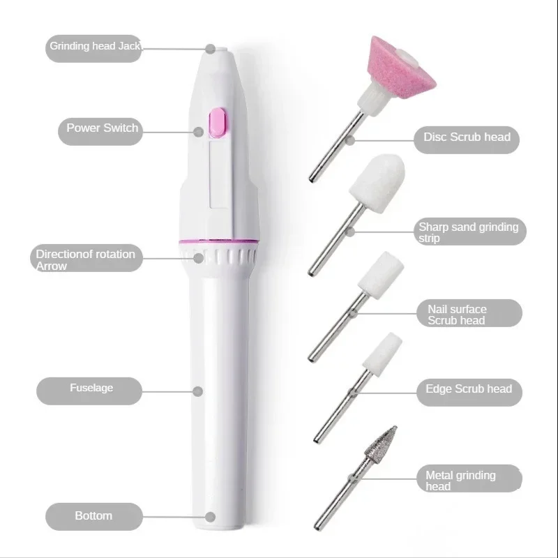 5 In 1 Professionele Mini Elektrische Nagelboor Kit Batterij Nail Art Exfoliërende Polijsten Nagel Polijsten Vijl Pen Tool Machine