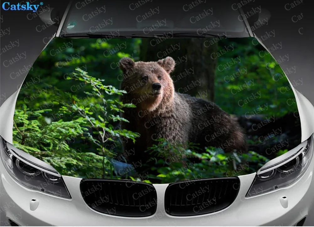 Forest Bear Animals Car Hood Wrap Color Vinyl Sticker Decal Truck Graphic Bonnet Custom Auto Accessories Decoration Cover Gift