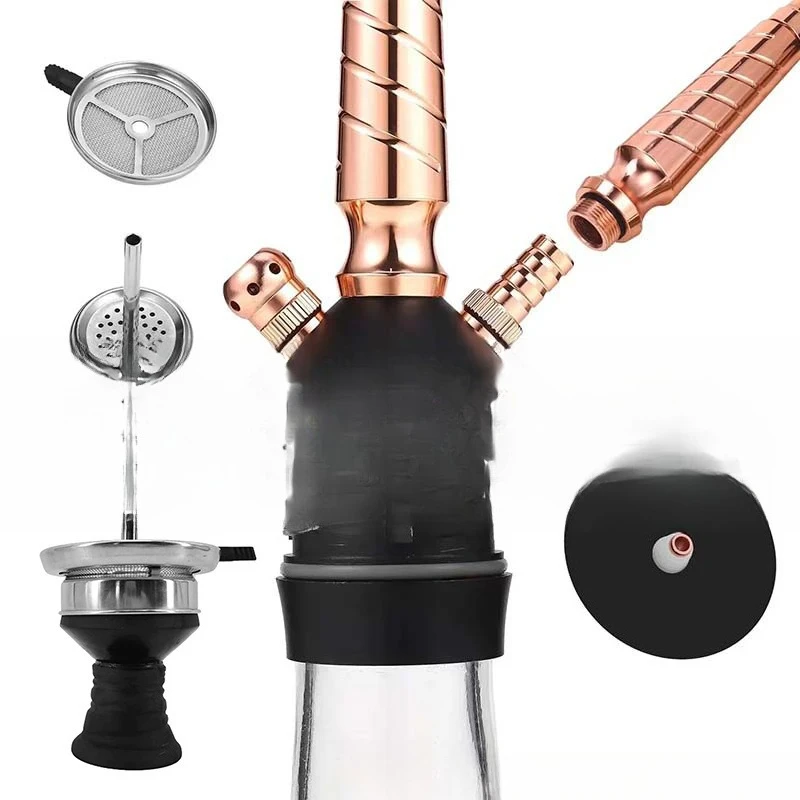 set narghilè, pentola per fango nero con griglia a carbone a tubo singolo in silicone.