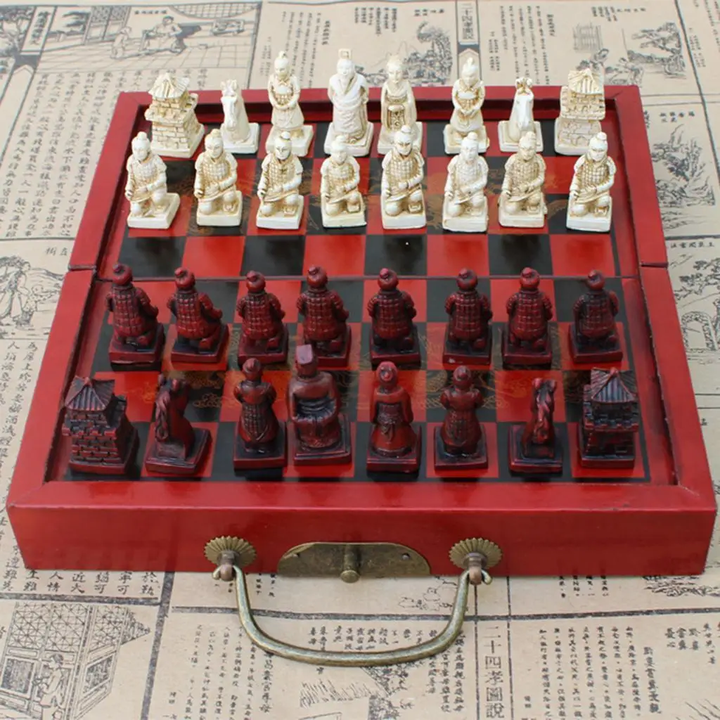 Wooden Resin Foldable Chessboard Chinese Antique Board Game Collectibles for Home Entertainment